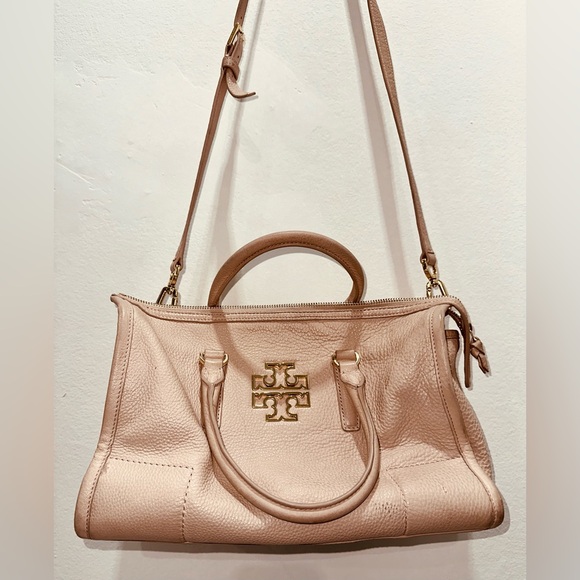 Tory Burch Handbags - Tory Burch Pink Pebbled Leather Satchel with Gold Logo